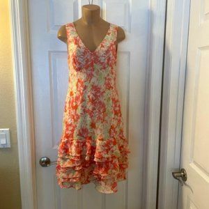 NWT NEW $129 Ann Taylor Loft Peach/Green/Ivory Floral Dress 4